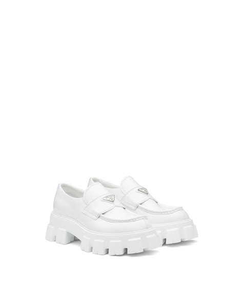 prada trimmed fringed loafers|White Brushed Leather Loafers .